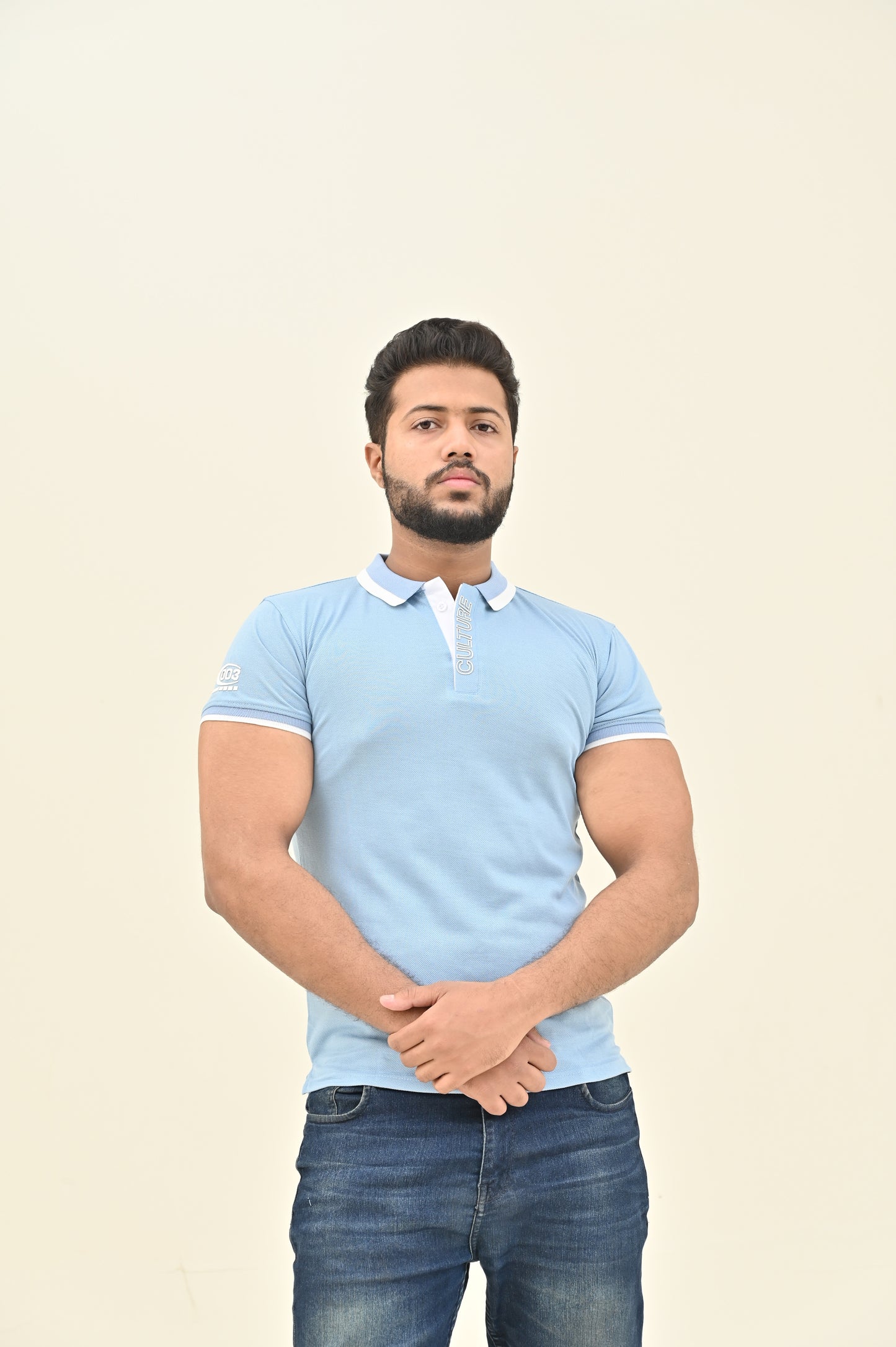 THE RE-FINED KNIT POLO-ICE BLUE