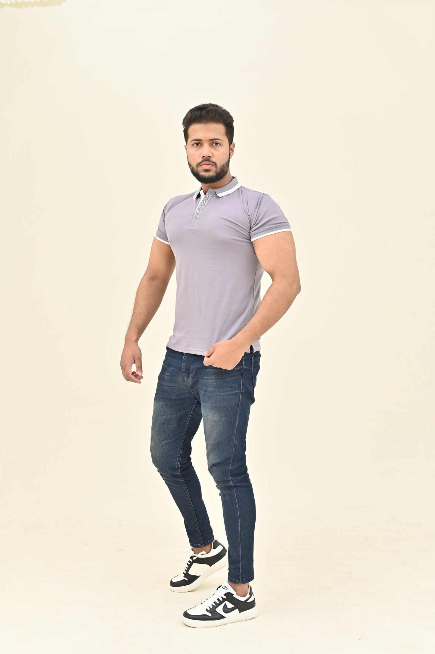 THE RE-FINED KNIT POLO-LIGHT GRAY