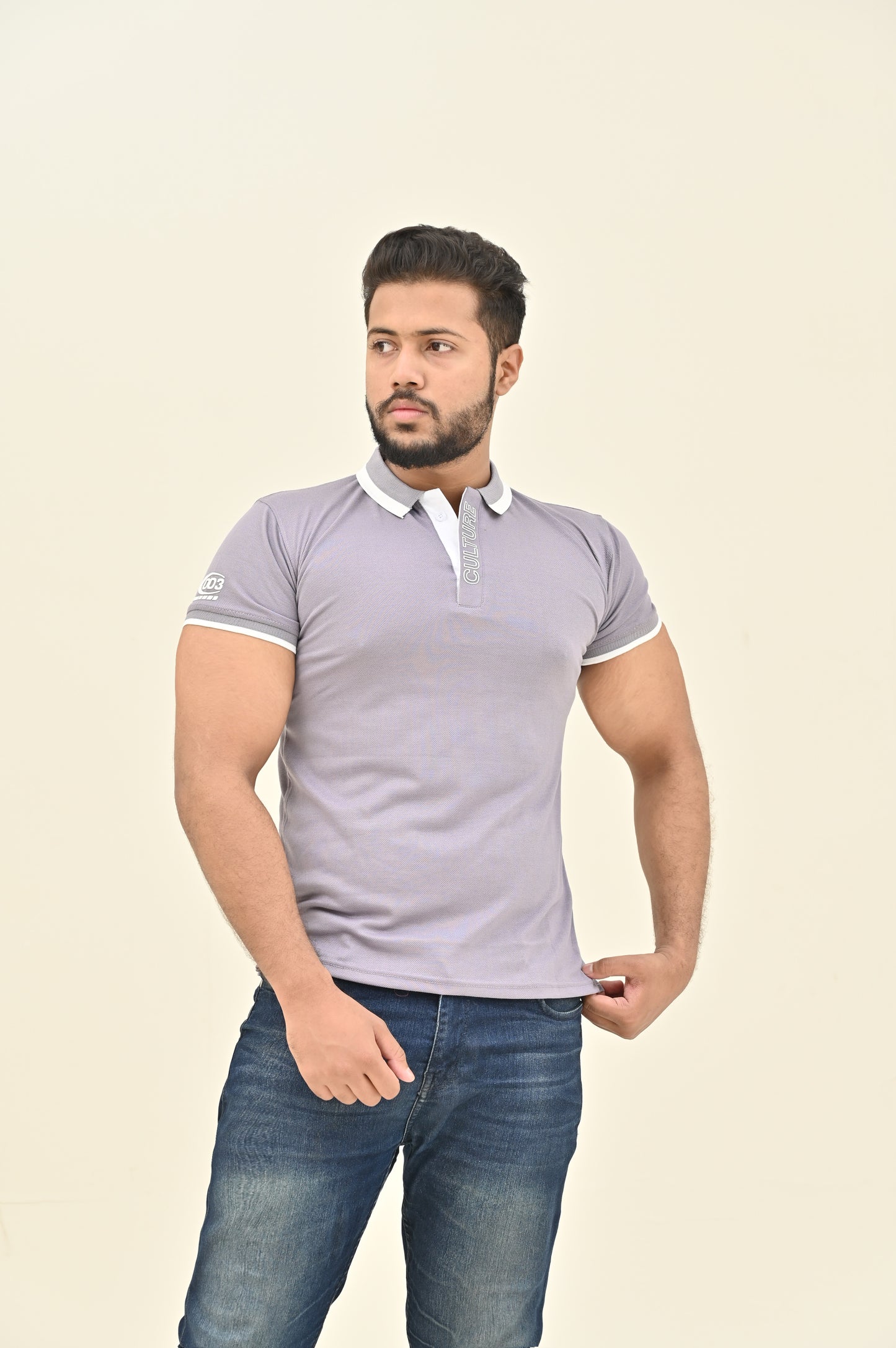 THE RE-FINED KNIT POLO-LIGHT GRAY