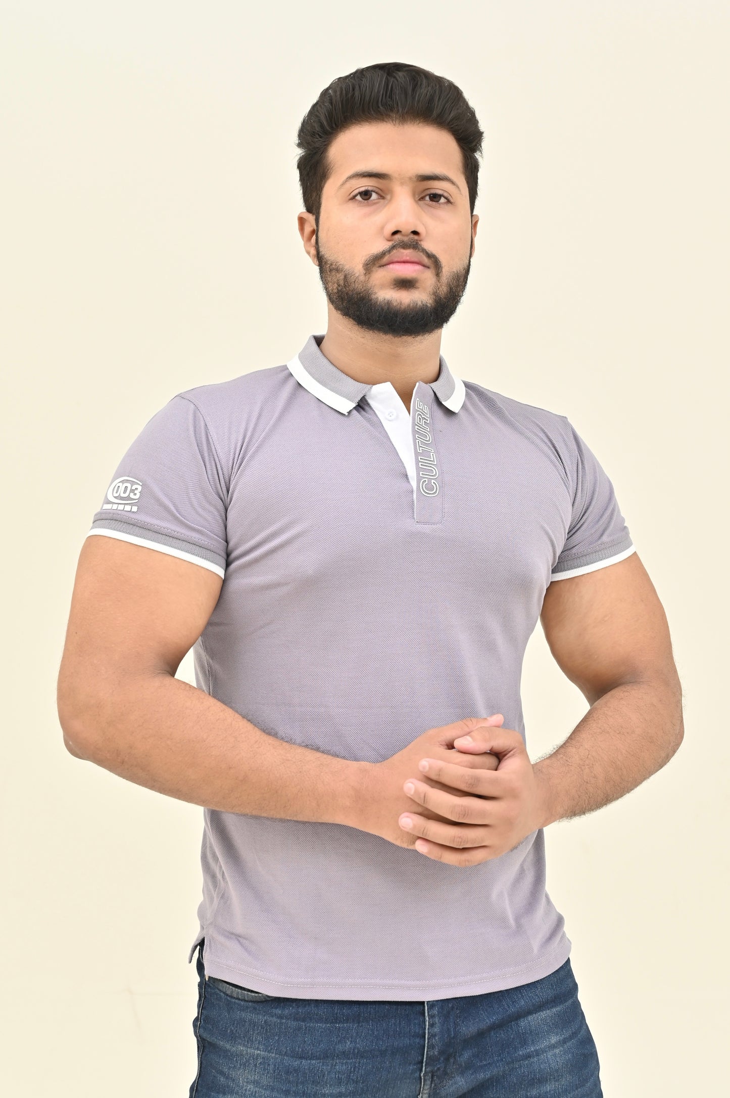 THE RE-FINED KNIT POLO-LIGHT GRAY