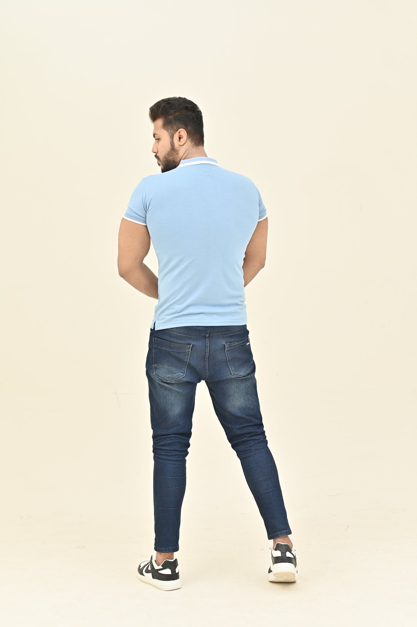 THE RE-FINED KNIT POLO-ICE BLUE