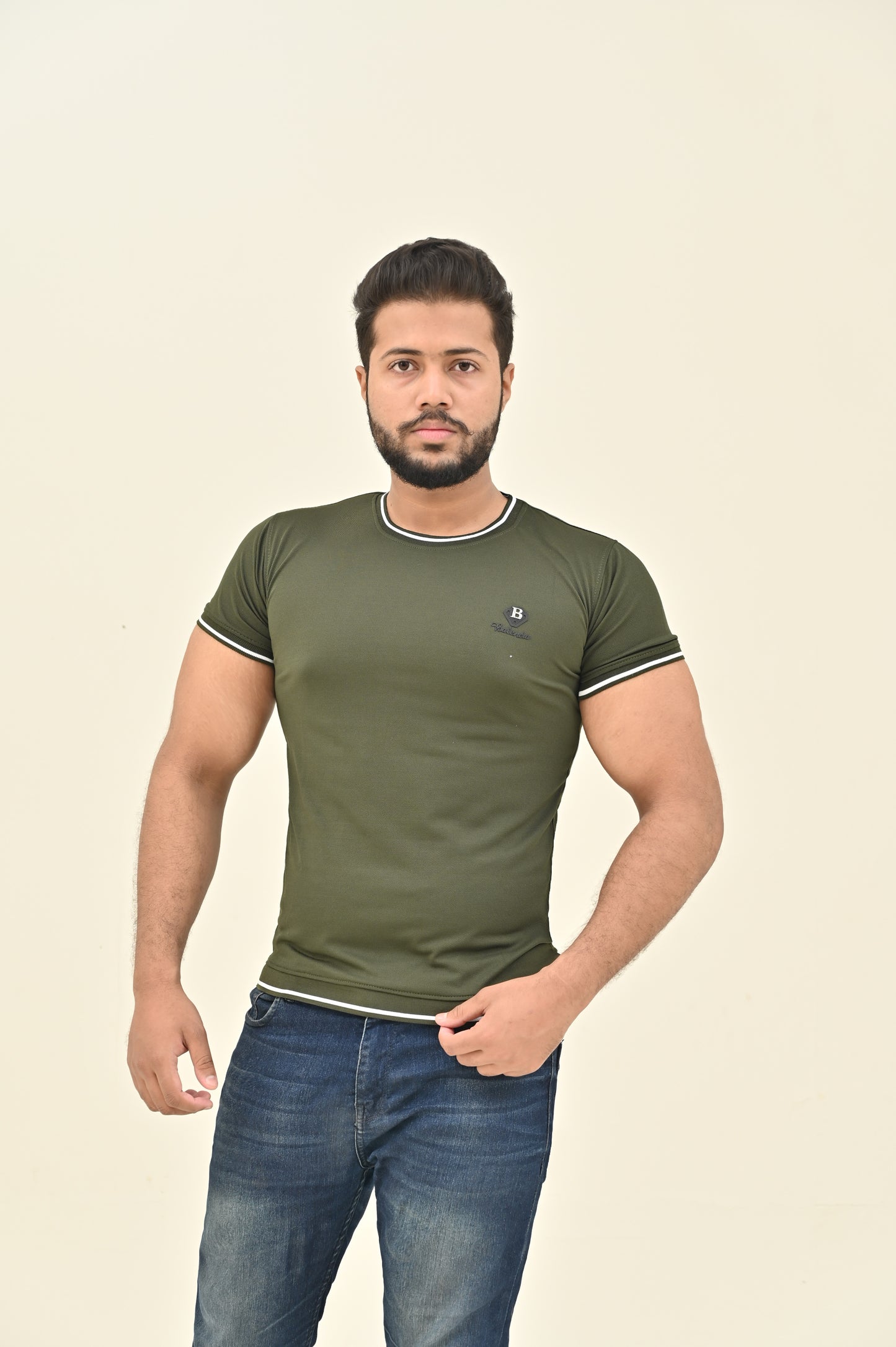 THE CLASSIC-STRIP SHIRT-OLIVE