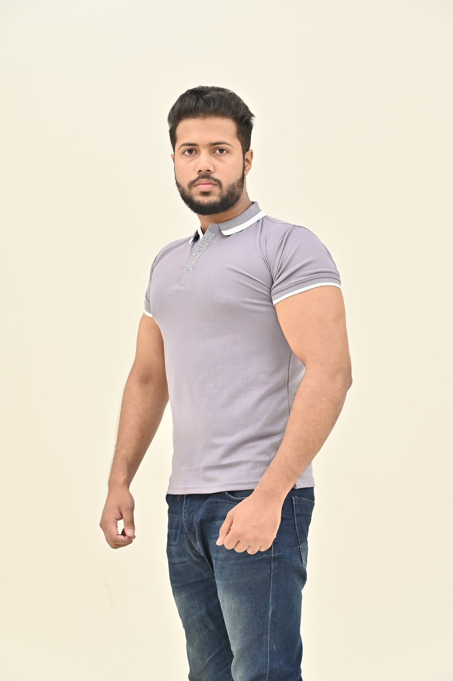 THE RE-FINED KNIT POLO-LIGHT GRAY