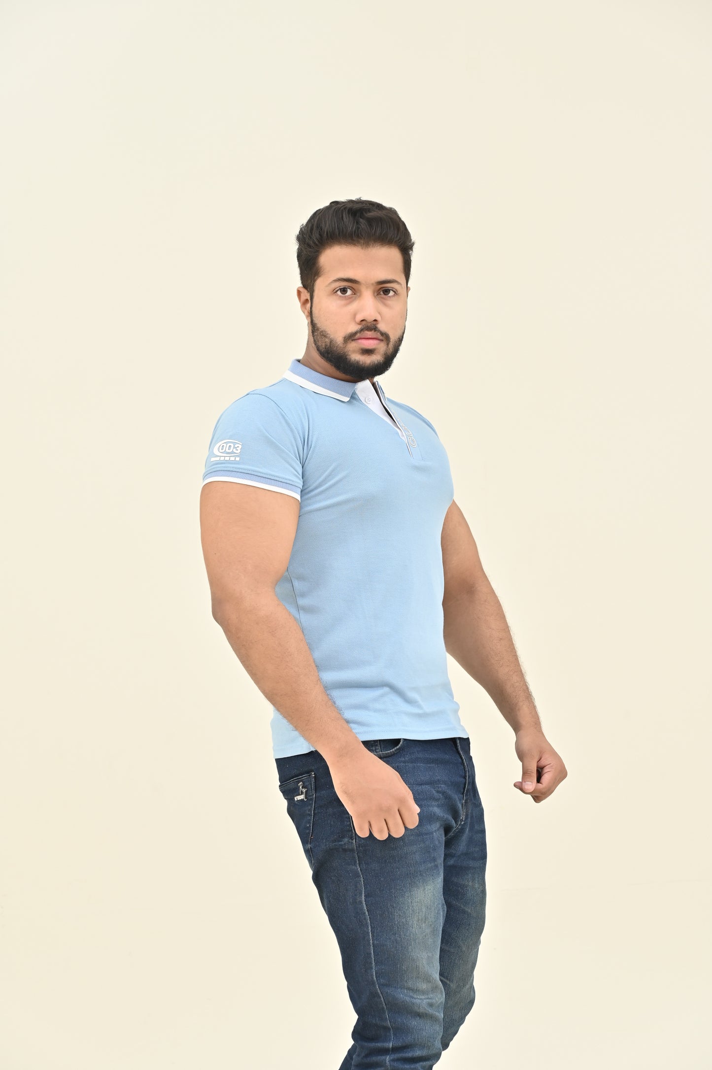 THE RE-FINED KNIT POLO-ICE BLUE