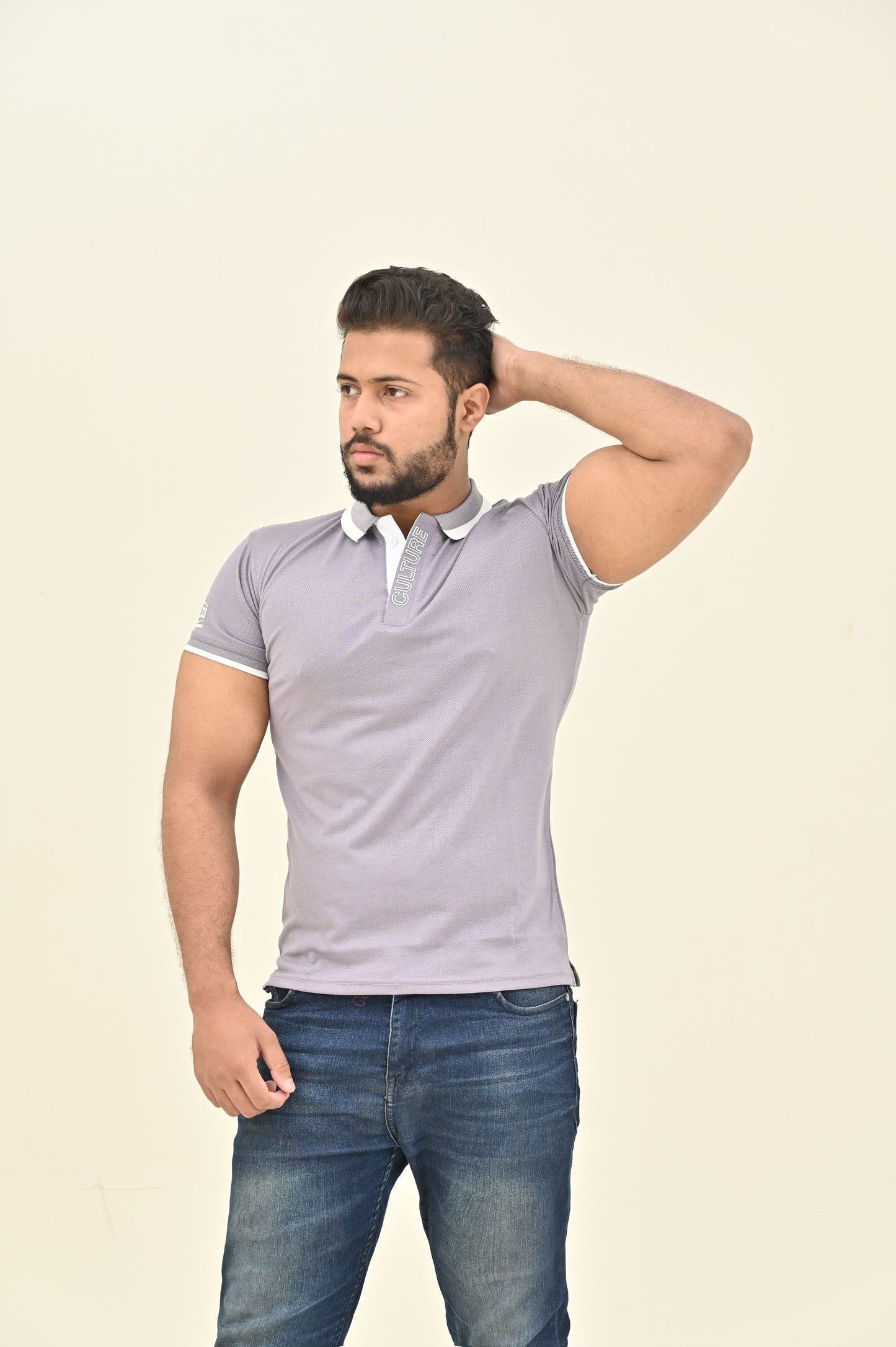 THE RE-FINED KNIT POLO-LIGHT GRAY