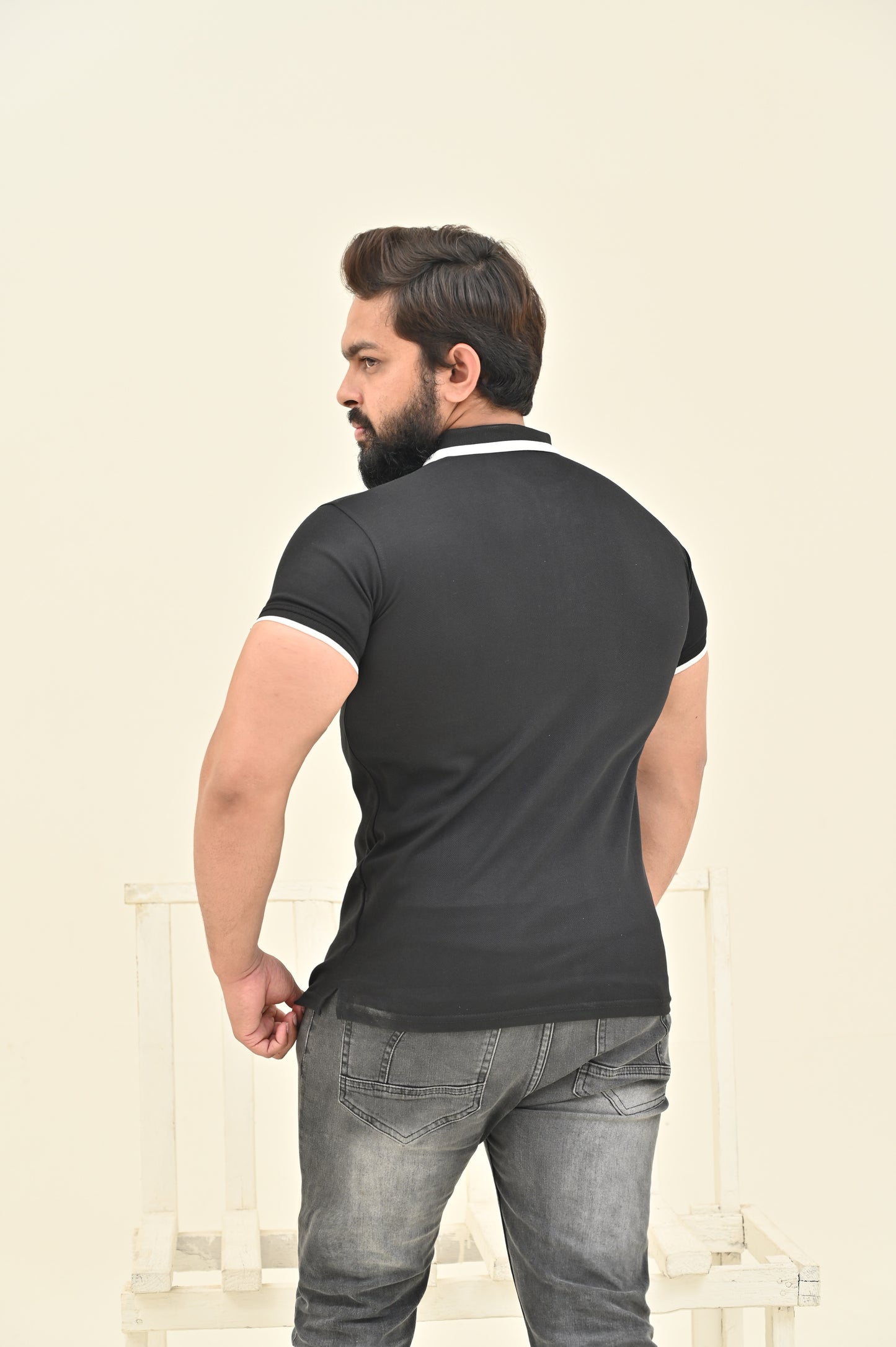 THE RE-FINED KNIT POLO-BLACK
