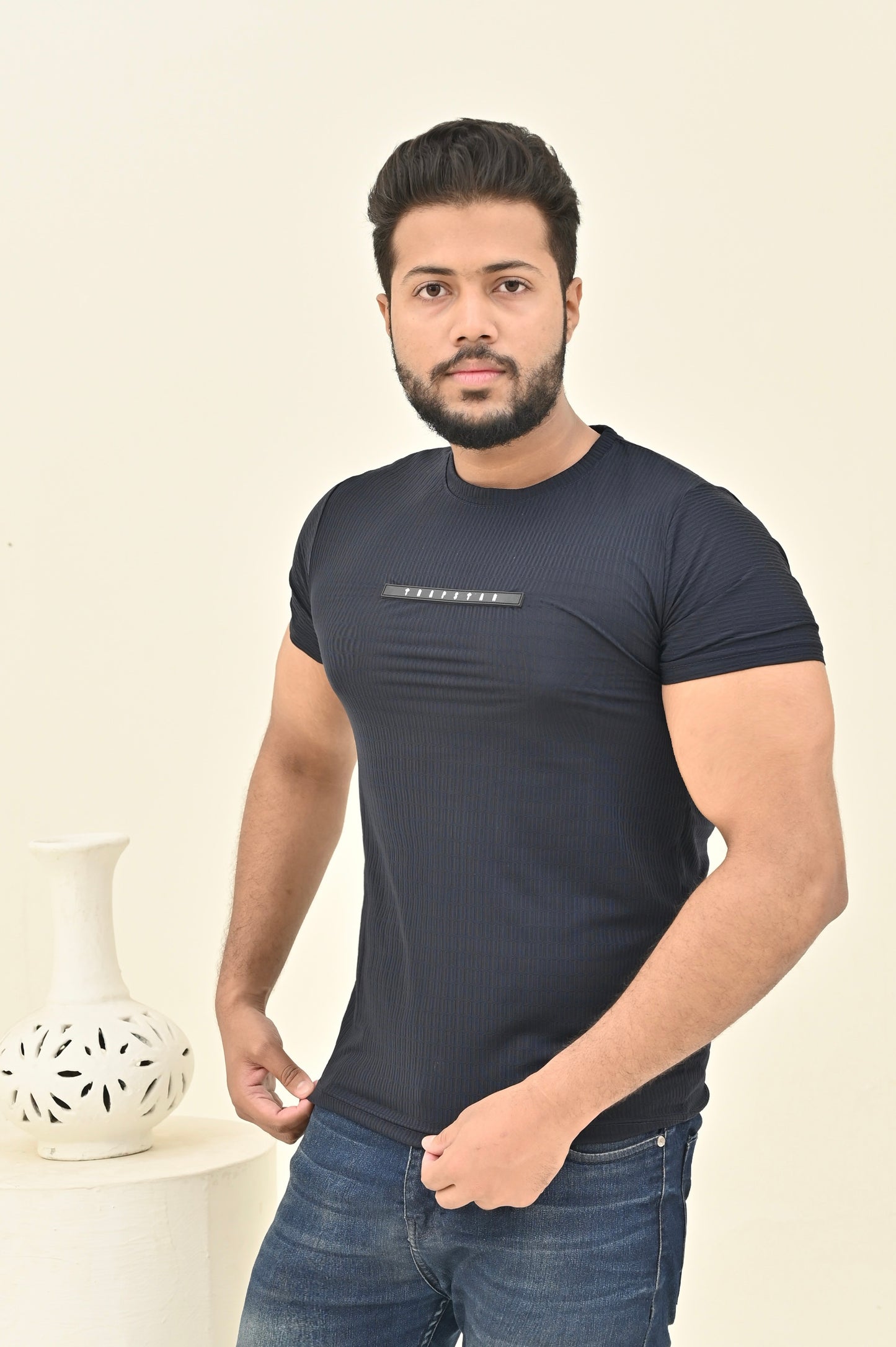 THE TEXTURED SHIRT-NAVY