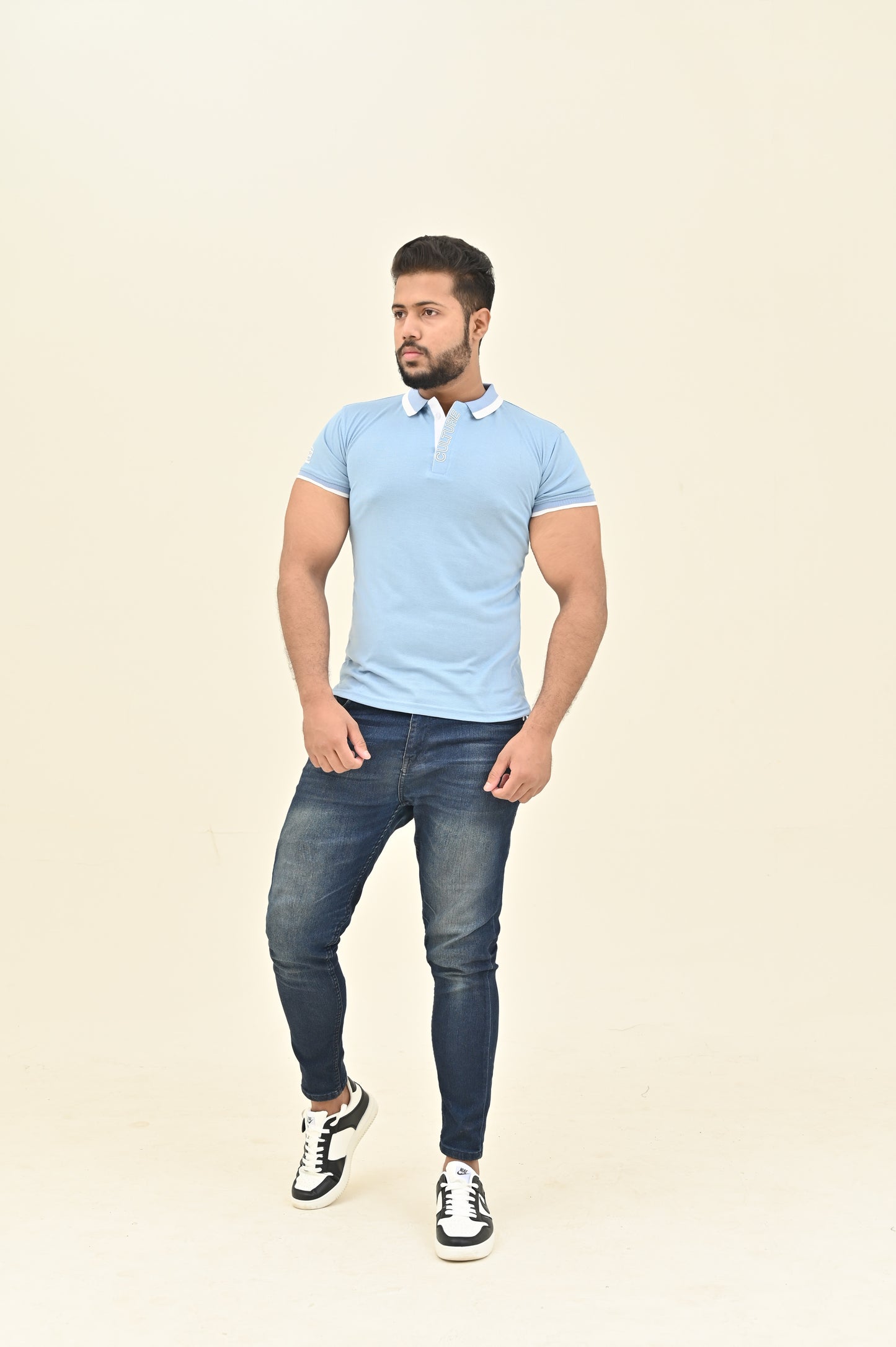 THE RE-FINED KNIT POLO-ICE BLUE