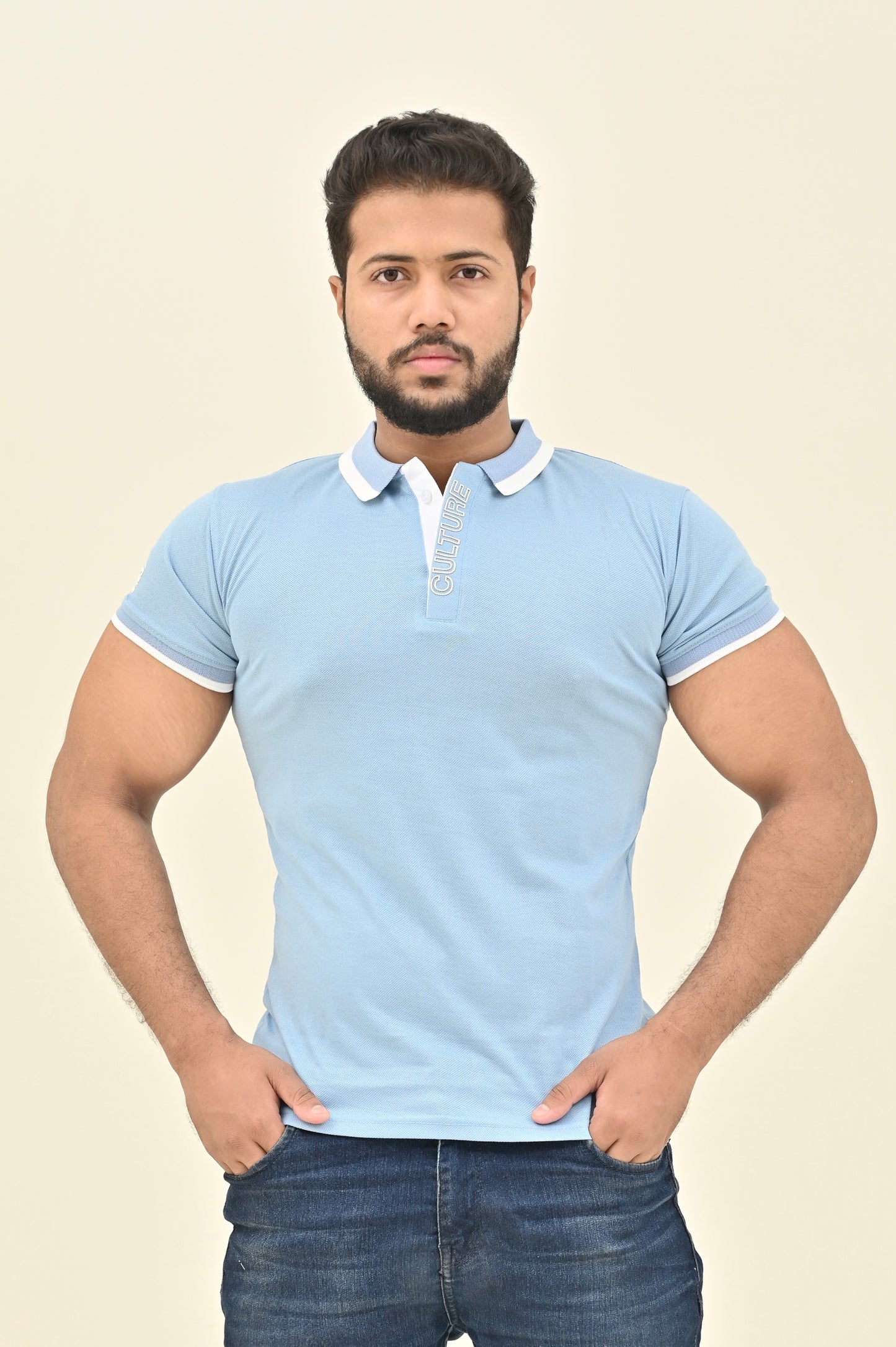 THE RE-FINED KNIT POLO-ICE BLUE