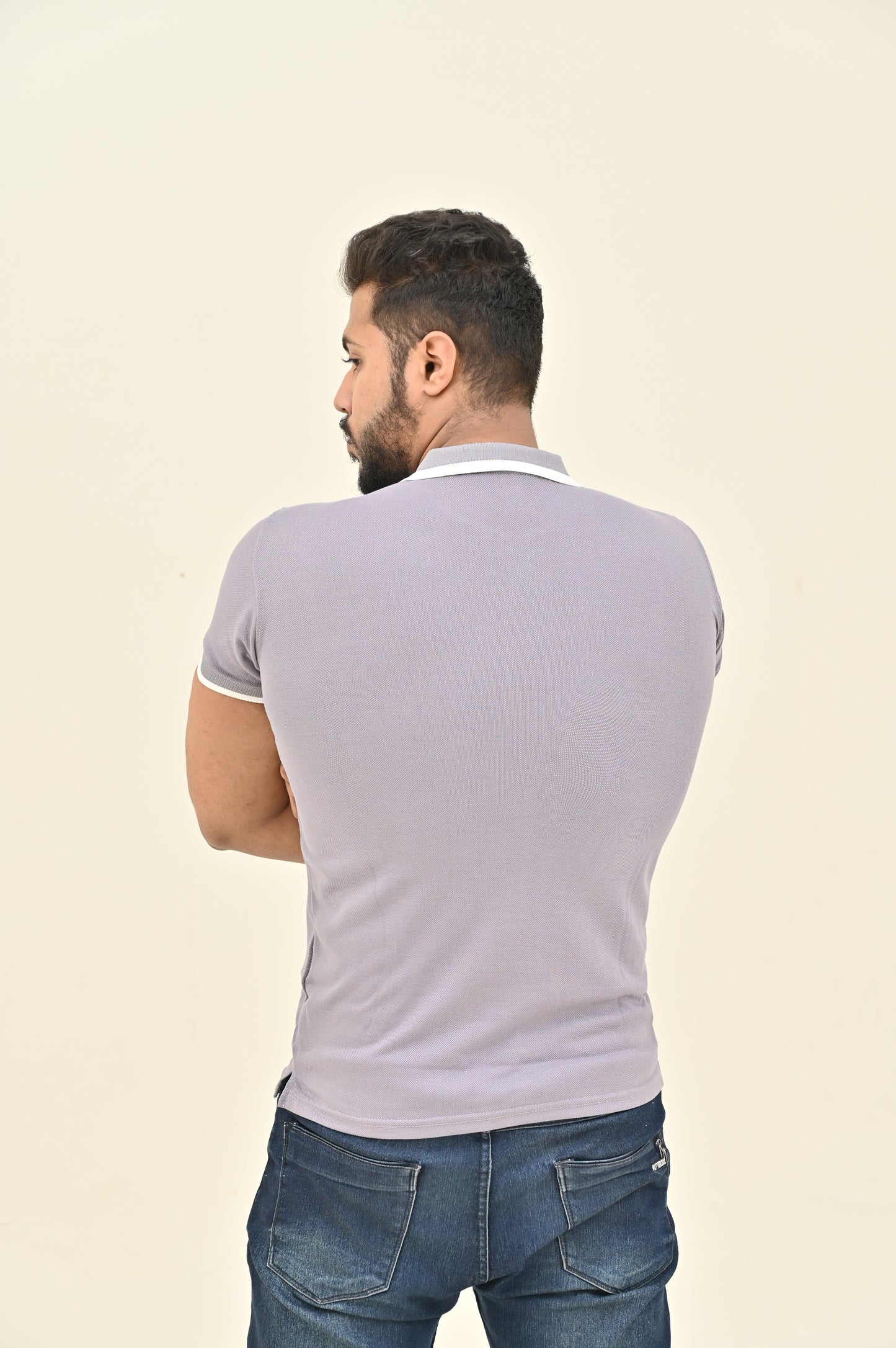 THE RE-FINED KNIT POLO-LIGHT GRAY