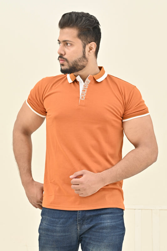 THE RE-FINED KNIT POLO-NEON BROWN